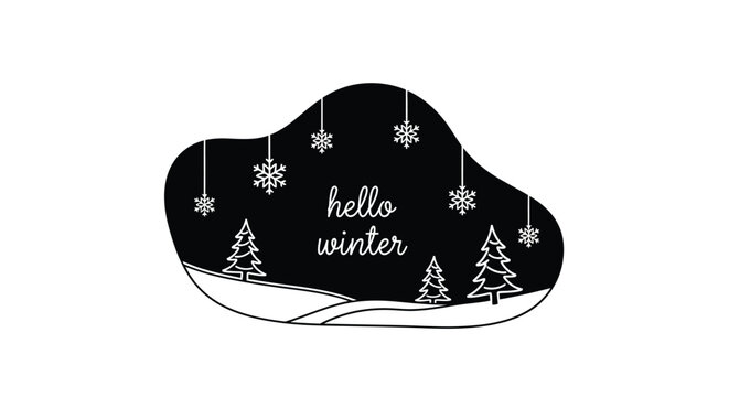 A winter scene with trees snowflakes and the greeting hello winter - Powered by Adobe