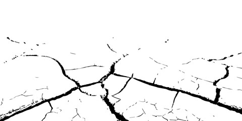 High-contrast cracked dry earth texture with deep fractures and parched soil pattern. Abstract black-and-white drought ground design ideal for backgrounds, climate change concepts, and environmental t