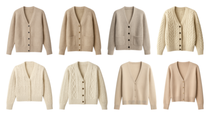 PNG Cozy neutral cardigans collection, element set on transparent background
