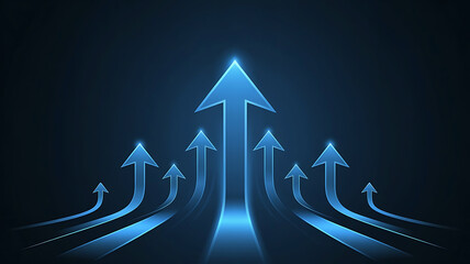 Upward Arrows Representing Growth Success and Business Development on a Dark Blue Background