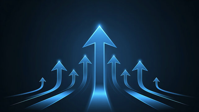 Upward Arrows Representing Growth Success and Business Development on a Dark Blue Background