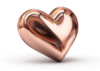 3d copper heart shape icon isolated on white metallic