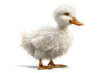 Fluffy white duckling with bright yellow eyes baby animal