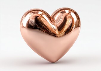 Glossy Copper Heart Shape Isolated on White Background
