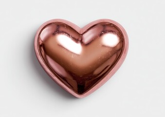 Glossy Copper Heart Shaped Dish on White Background