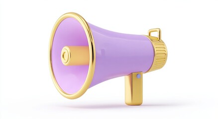 Pastel purple megaphone with gold accents on white