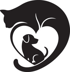 Cat and Dog Silhouette Forming a Heart Shape love