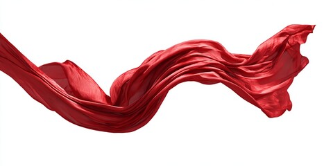 Red silk fabric flowing and fluttering in the wind