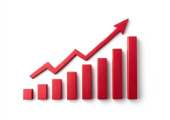 Red Bar Chart with Upward Arrow graph rising