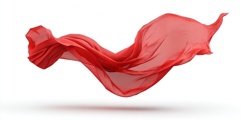Red Silk Scarf Flowing in Wind Isolated fabric cloth