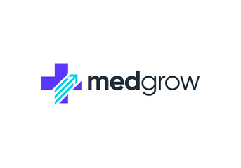 abstract medical health logo. arrow cross plus technology vector design concept	
