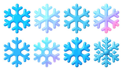 PNG Colorful 3D snowflake icons, element set on transparent background