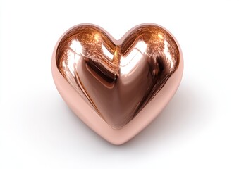 Shiny Copper Heart Icon Isolated on White Background