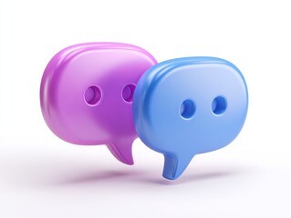 Two 3d chat bubbles purple and blue speech bubble communication