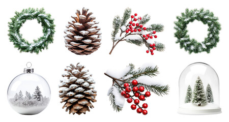 PNG Festive winter decorations collection, element set on transparent background