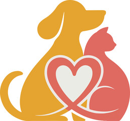 Dog and Cat Silhouettes with Heart Symbol animals pets