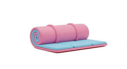 rolled pink and blue yoga mat partially unrolled — suited for fitness, yoga classes, wellness programs, meditation, home workouts, gym gear, or exercise product listings.

