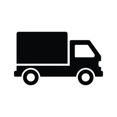 Black silhouette of a delivery truck with cargo box and wheels cargo truck lorry