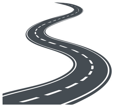 Winding road curving into the distance on a journey path vector illustration