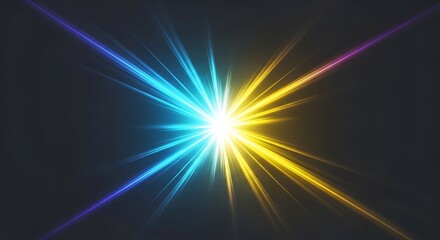 Stunning burst of vibrant light with blue and yellow rays perfect for adding a dynamic energy to your project or design, ideal for tech or innovation themes