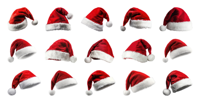 PNG Festive red Santa hats collection, element set on transparent background