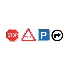 Essential road signs Stop Yield Parking Turn Right