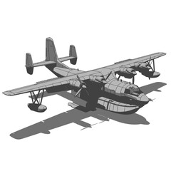 Detailed 3D model rendering of a vintage twin-engine seaplane on a white background.