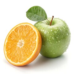 Fresh vibrant orange and green apple still life