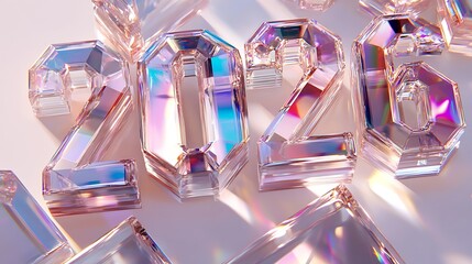 Sparkling Crystal Numbers 2026 Refraction and Light Play on a White Surface