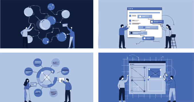 Teamwork and collaboration in software development and design.