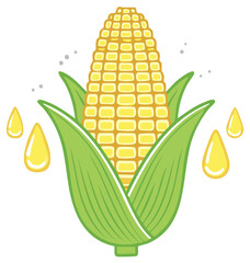 Obraz premium Illustration of a ripe ear of corn with yellow droplets symbolizing oil or juice