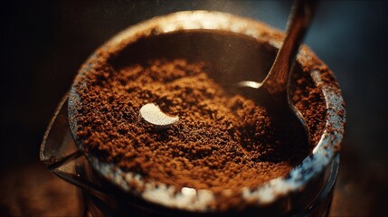 Coffee grounds in metal container