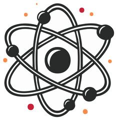 Stylized representation of atomic structure featuring nucleus and orbiting electrons in vector illustration