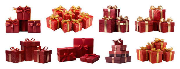 PNG Elegant red gift boxes collection, element set on transparent background