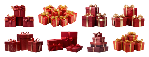 PNG Elegant red gift boxes collection, element set on transparent background