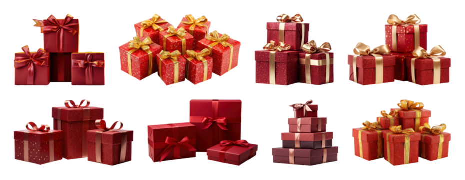PNG Elegant red gift boxes collection, element set on transparent background