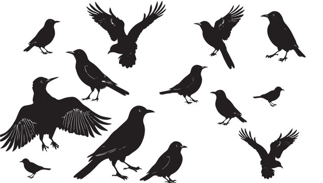 Dramatic silhouette of crows in flight, perfect for adding a touch of mystery or nature to your project, creating a bold, evocative design element