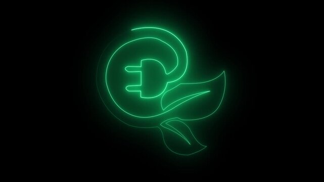neon power icon animation in black background, electric battery and charging station icons. Solid icon collection. 4k video