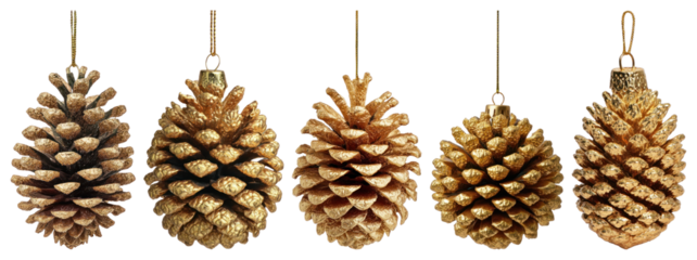 PNG Golden pinecones festive decoration, element set on transparent background