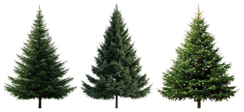 PNG Three decorated evergreen Christmas trees, element set on transparent background