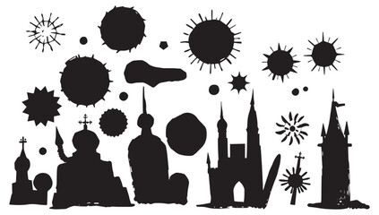 Dramatic silhouette collection of gothic architecture, churches and celestial stars for creative design projects that demand a bold, artistic statement