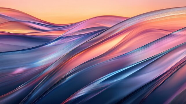 Wave interference bands with flowing translucent layers in gradient spectrum from cool blues to warm coral and magenta creating dynamic overlapping luminous patterns