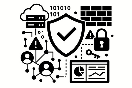 Clean secure contrast connection nodes network design icon vector binary cloud streams