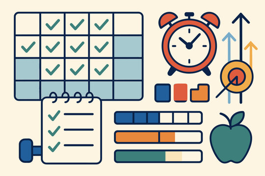 Simplified icon flat geometric minimalist tracker clean vector goal planner tracking arrows