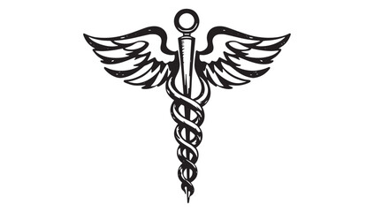 Hand-Drawn Caduceus Symbol for Medical Design Projects, Black and White Health Icon, Perfect for Healthcare Branding, Clinic Logos and Doctor's Office Decor