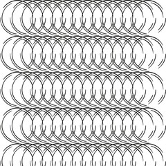 Overlapping circles pattern with black outlines arranged in rows on a white background creates a design