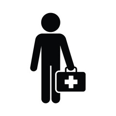 Person holding a medical first aid kit icon
