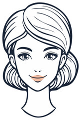 Elegant Woman's Face Outline Illustration with Updo Hairstyle and Simple Makeup