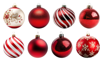 PNG Festive red Christmas ornaments collection, element set on transparent background