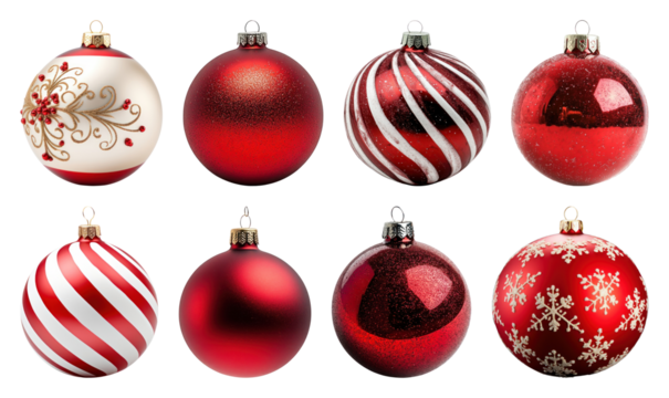 PNG Festive red Christmas ornaments collection, element set on transparent background